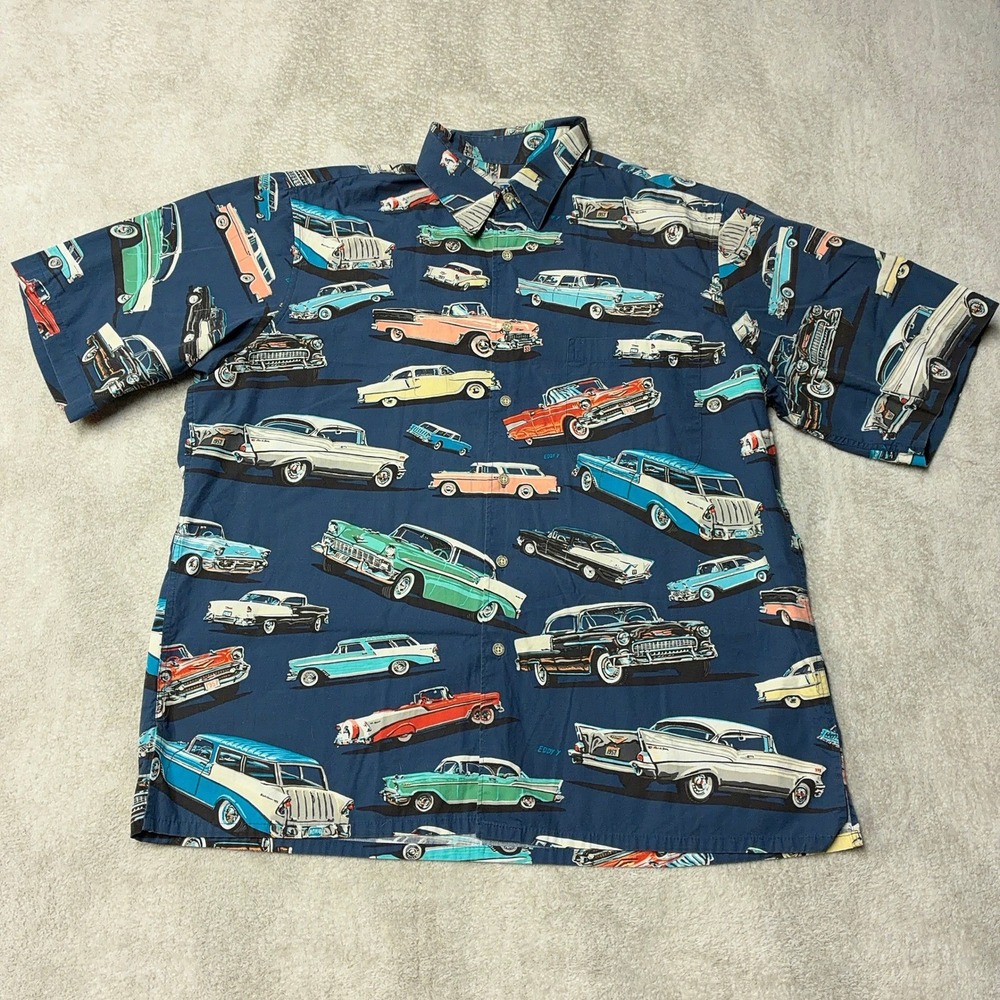 Reyn Spooner Reyn Sports Aloha Shirt Classic Cars Blue Korea Mens Large